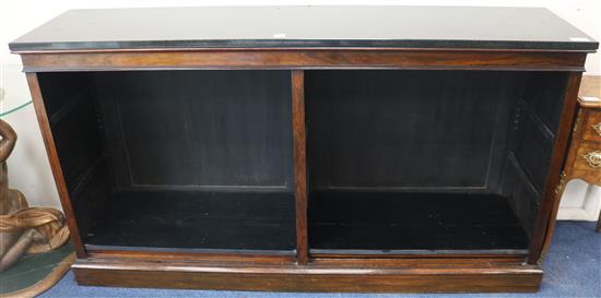 A mahogany marble top open bookcase, W.168cm
